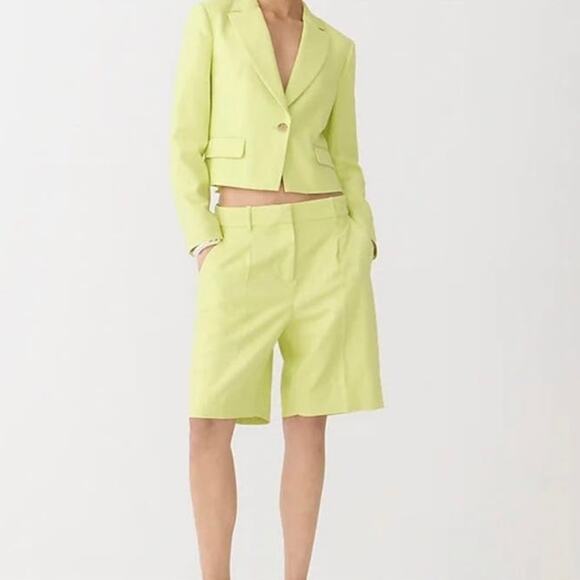 J. CREW COLLECTION Cropped Blazer City Drapey Twill Pale Kiwi Green Yellow {XX3} - Picture 2 of 8